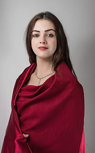 woman wearing red silk textile thumbnail