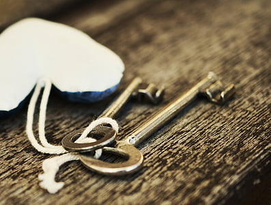 two stainless steel skeleton keys in bokeh photography thumbnail