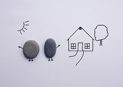 two black stones near house drawing thumbnail