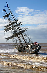 gray two-mast sailboat stock on shallow water during daytime thumbnail