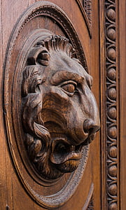 brown wooden carved lion figure thumbnail