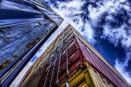 low angle view of pile of intermodal containers thumbnail