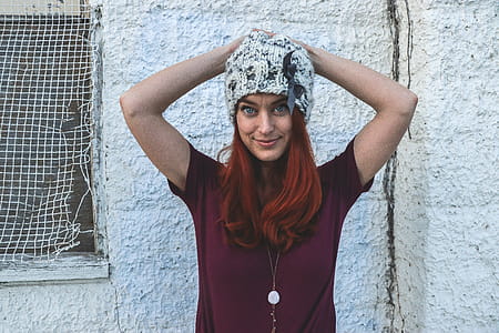 Red Haired Woman Wearing Purple T-shirt thumbnail