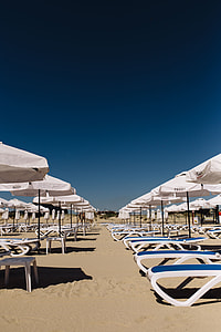 Umbrellas and lounge chairs on Sunny Beach, Bulgaria thumbnail