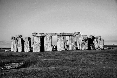 grayscale photo of Stonehenge in England at daytime thumbnail