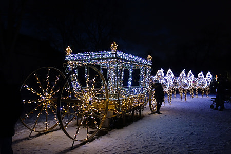 person standing beside carriage with string lights thumbnail