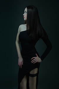woman wearing one-shoulder long-sleeve dress thumbnail