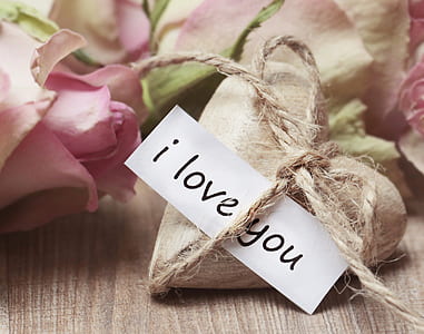 heart-shape brown stone with i Love You printed paper thumbnail