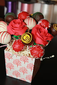 red artificial rose flowers with chocolate, strawberry, and vanilla thumbnail