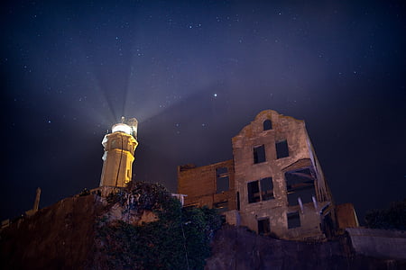 brown lighthouse during night time thumbnail