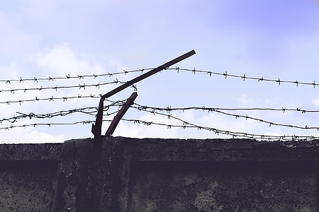 high angle photography of concrete wall with barbed wire thumbnail