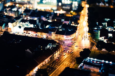 aerial photo of vehicles on street during nighttime thumbnail