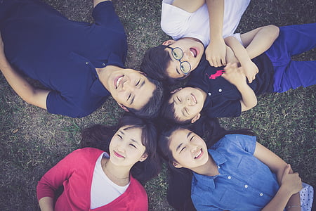 family of five laying on grass thumbnail