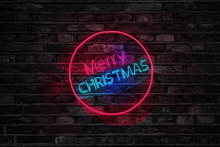 Turned on Red and Blue Merry Christmas Neon Sign thumbnail