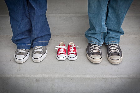 two person wearing gray and black low-top sneakers thumbnail