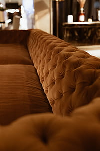 Orange velvet couch thumbnail