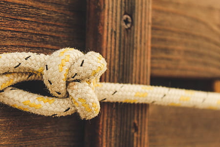 white and yellow rope on wooden fence thumbnail