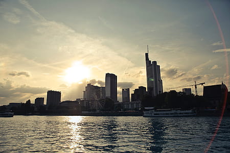 A panoramic view of London city at sunset including skyscrapers and London eye thumbnail