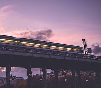 timelapse photo of bullet train during sunset thumbnail