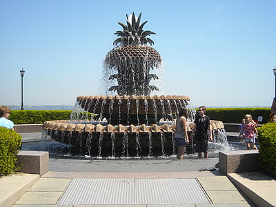 people standing near pineapple fountain thumbnail