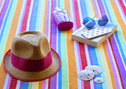 brown and pink hat and blue aviator-style sunglasses thumbnail