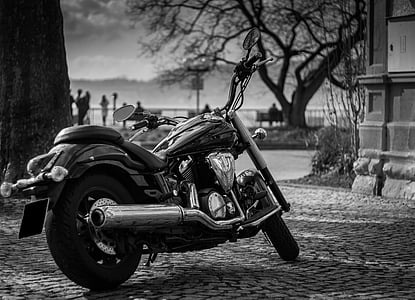 greyscale photo of cruiser motorcycle thumbnail