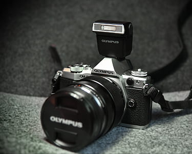 grayscale photo of Olympus camera thumbnail