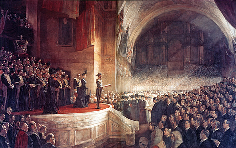Opening of the first Parliament of Australia in Melbourne, Victoria in 1901 thumbnail