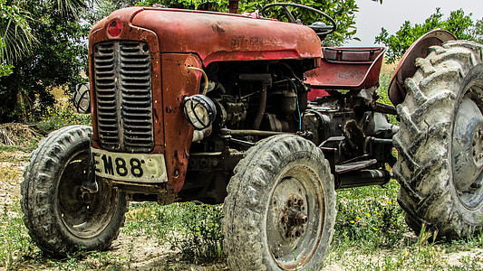 red tractor on green grass field thumbnail