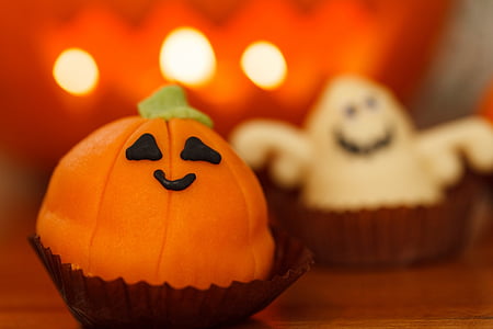 Jack-o-Lantern truffle on brown cupcake liner thumbnail