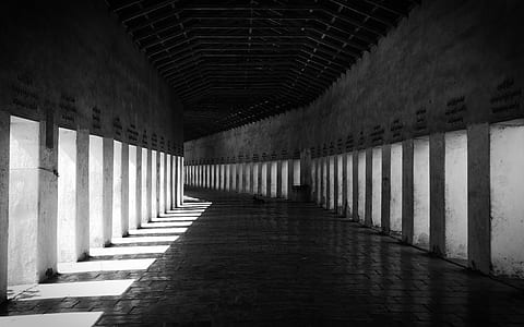 grayscale photo of hallway thumbnail
