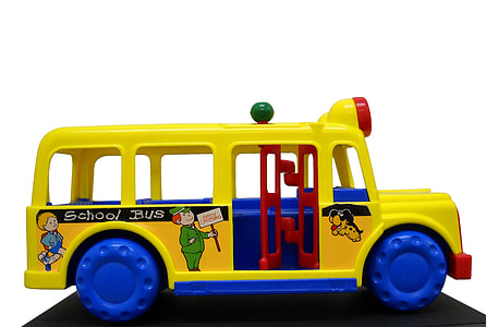 yellow and blue plastic bus toy thumbnail