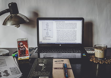 coffee, smartphone, desk, laptop thumbnail