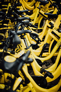 close up photo of yellow Ofo bicycles thumbnail