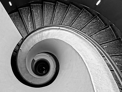grayscale photo of spiral ladder sketch thumbnail
