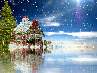 white, brown, and pink house graphic wallpaper thumbnail