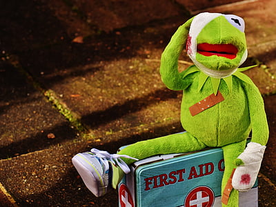 Kermit the frog plush toy with first aid kit box thumbnail
