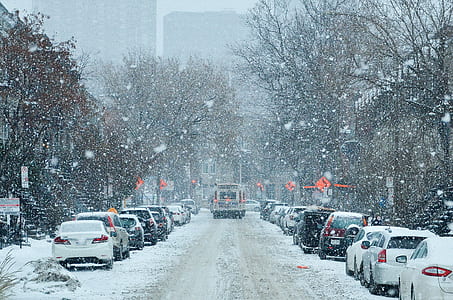 snow falling on car roofs thumbnail