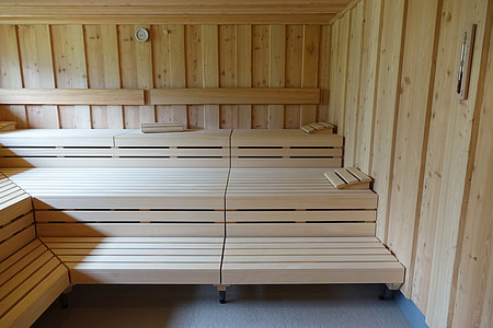 brown wooden sauna bench and room thumbnail