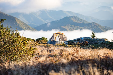 blue and yellow dome tent thumbnail