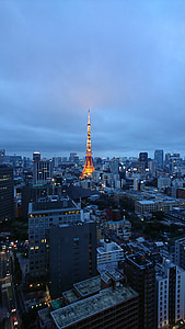 Eiffel Tower between buildings during dusk thumbnail