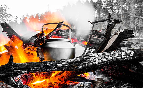 stainless steel pot on bonfire thumbnail
