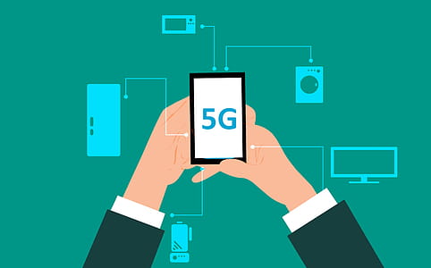 Mobile phone using new 5G network for increased performance. thumbnail