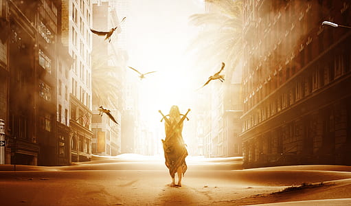 man standing between two buildings thumbnail