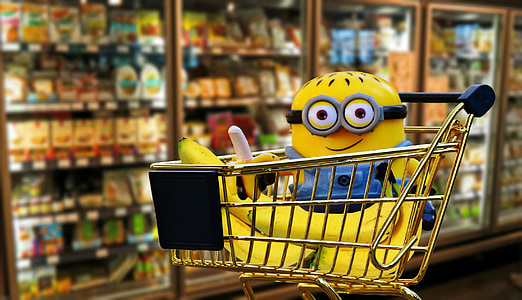 minion plush toy on gold shopping cart thumbnail