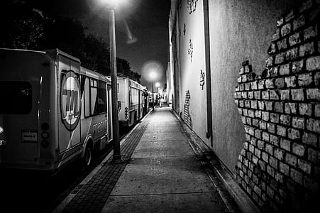 black-and-white, lights, night, street thumbnail