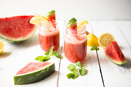 two Mason jars of watermelon smoothie thumbnail
