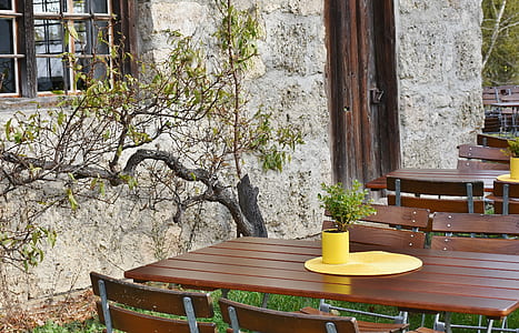 brown wooden dining table and chairs set thumbnail