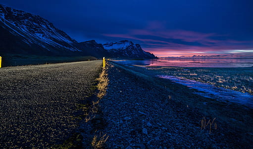 sea, road, dawn, landscape thumbnail