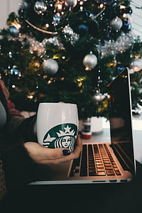 person holding white and green Starbucks mug thumbnail